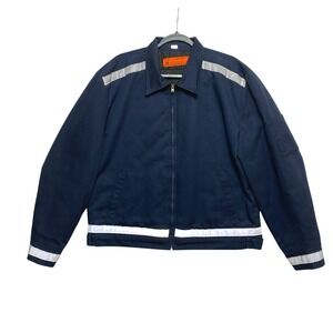 Vintage Red Kap Jacket Mens L Navy Reflective Zip Front Quilted Lined Talon